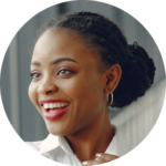 African-American professional woman smiling brightly.