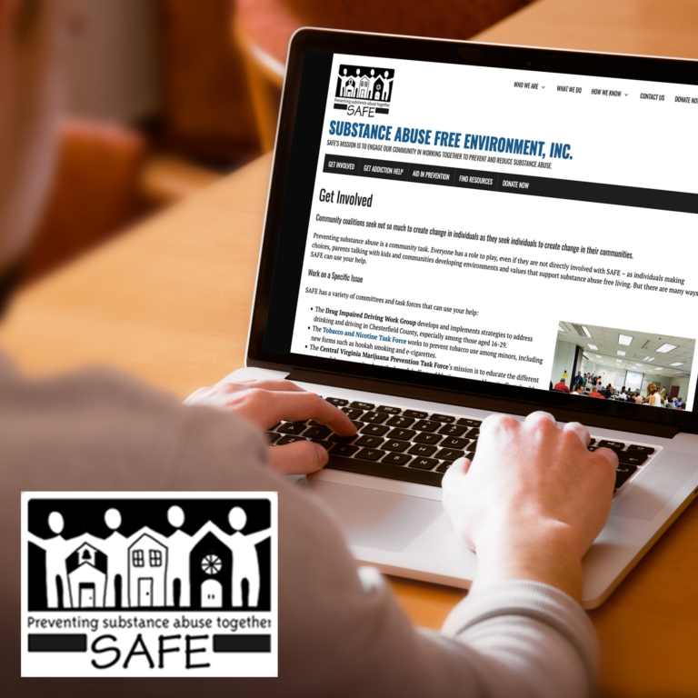 Man using website with Chesterfield SAFE logo in corner